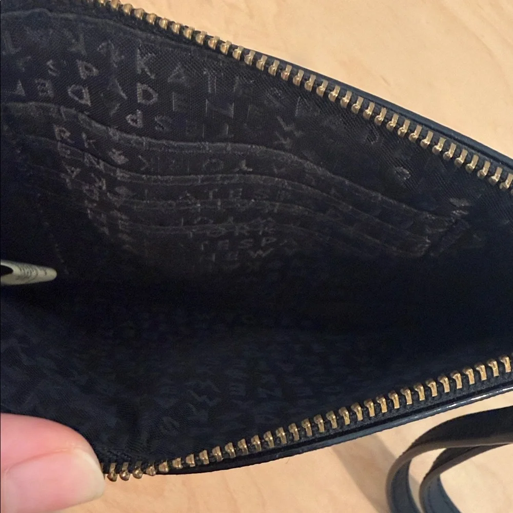 kate spade black leather wristlet with gold hardware